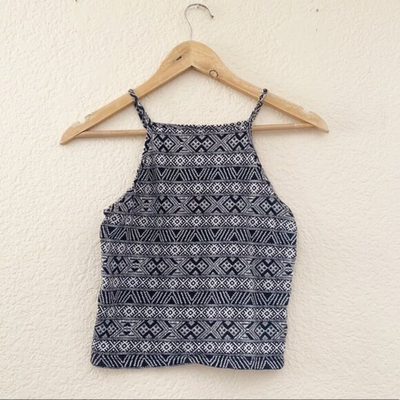 Garage Navy Blue White Geometric Tribal Pattern Cami Tank Top - Picture 1 of 4